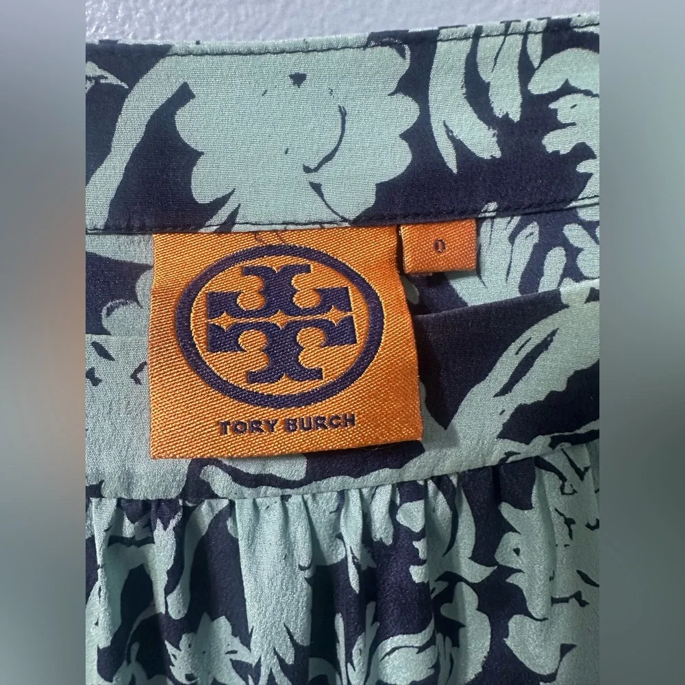TORY BURCH‎ Resort Collection Silk Floral Blouse Top Blue Green Women’s Size 0
